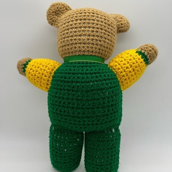 ADORABLE CROCHETED TEDDY BEAR I. GREEN AND BRIGHT YELLOW - Picture 2 of 11